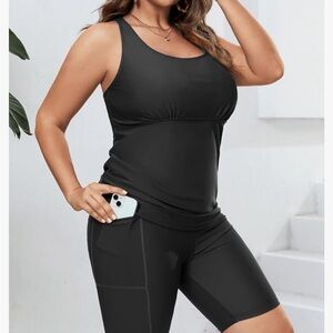 New Black Plus Size Two Piece Tankini.  Tummy Control